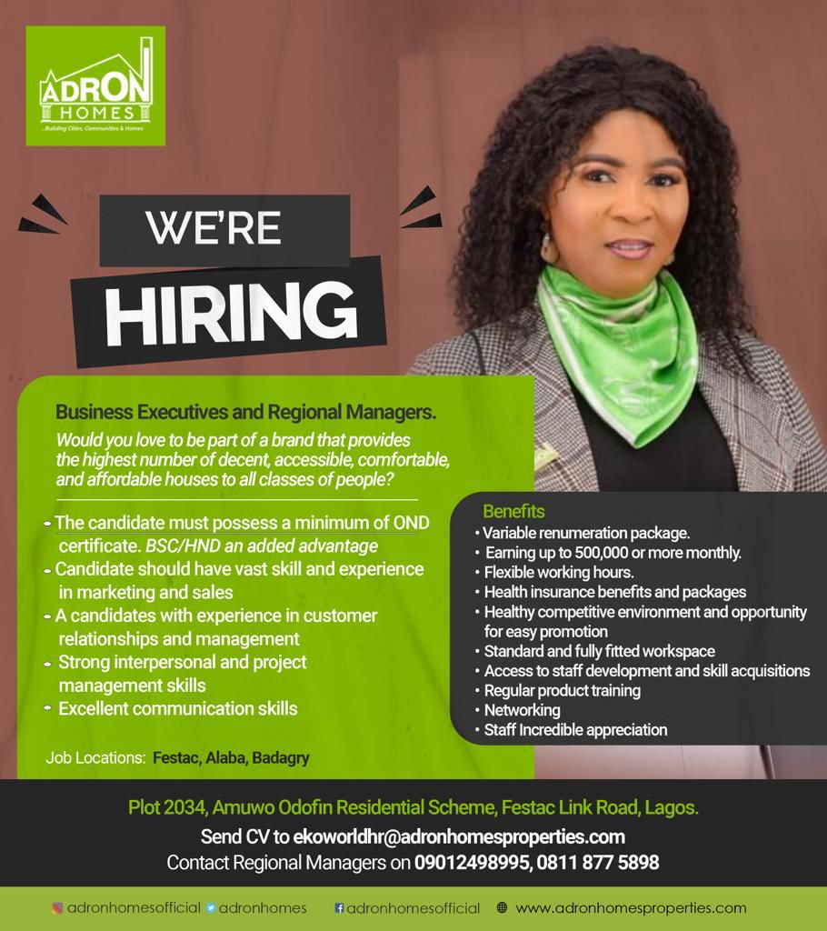 Apply Now: ADRON Homes And Properties Job Opportunities