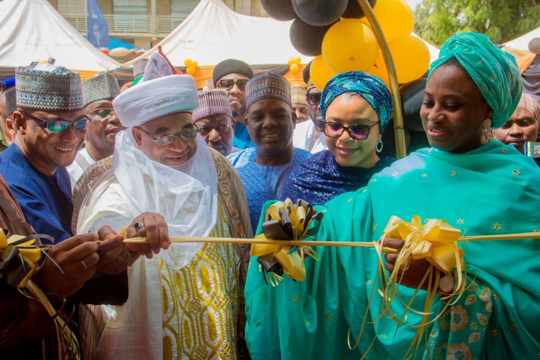 From L- R: Special Adviser to the Governor of State on Economy and Industry, Alhaji Malik Anas; Representative of the Emir of Emir of Katsina State, Alhaji Iro Maikano and Hajiya Fatima Dikko Umar Radda, wife of Katsina State Governor during the opening of a branch of The Alternative Bank Limited in Katsina recently.