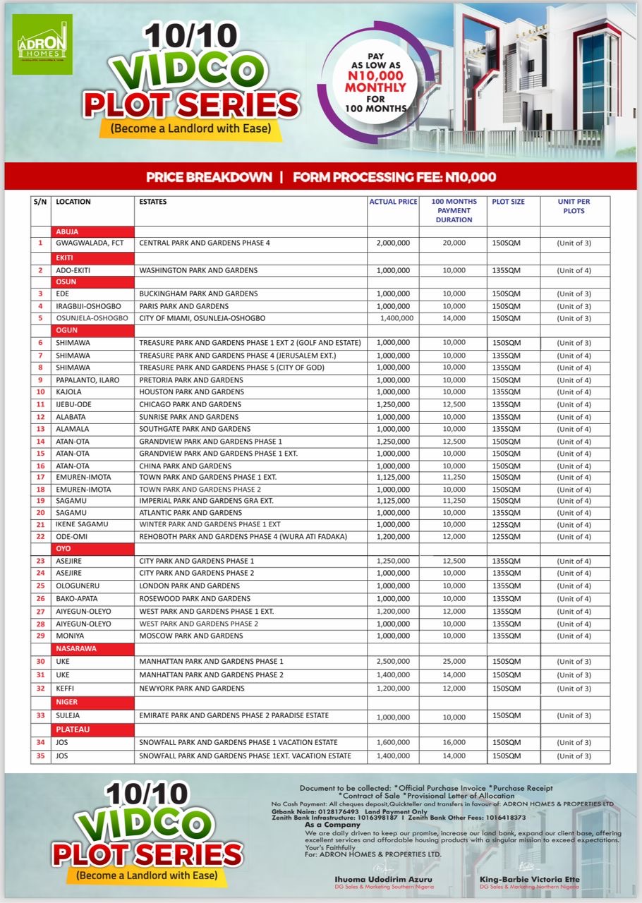 Adron Homes Introduces Vidco Plot Series; Affordable and Flexible Land Purchase Solutions for All Income Categories