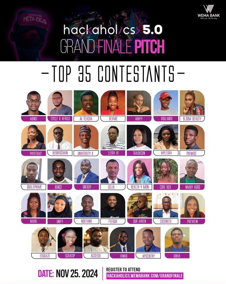 Wema Bank Unveils Top 35 Innovators Advancing to the Grand Finale Pitch of Hackaholics 5.0