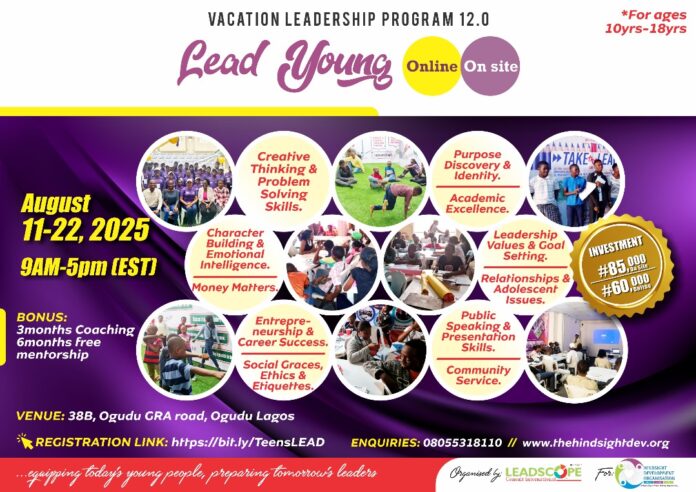 Raising Leaders: Hindsight Set To Host 2025 LEADYOUNG Vacation Leadership Program In Lagos